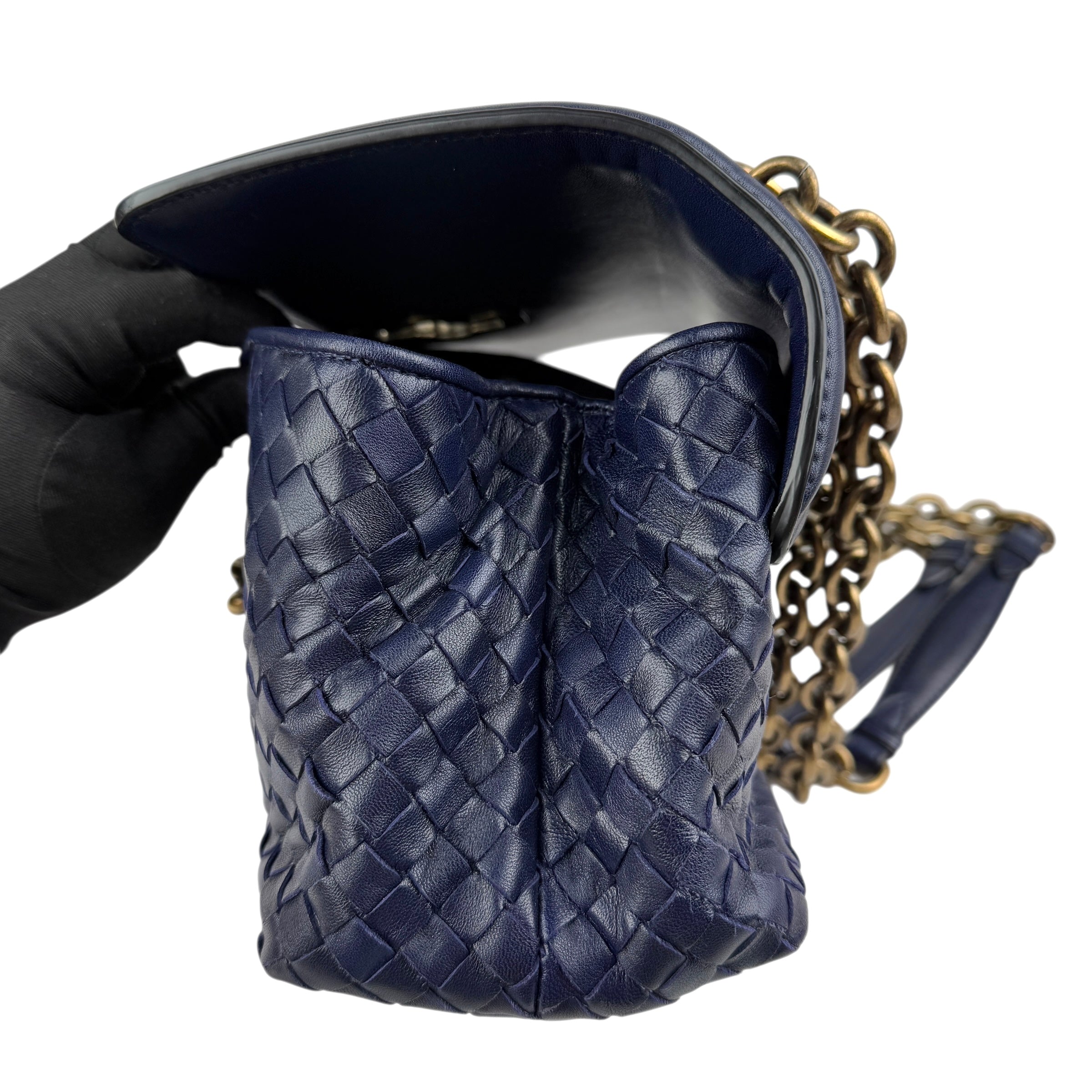bottega veneta blue quilted leather olimpia knot shoulder bag left