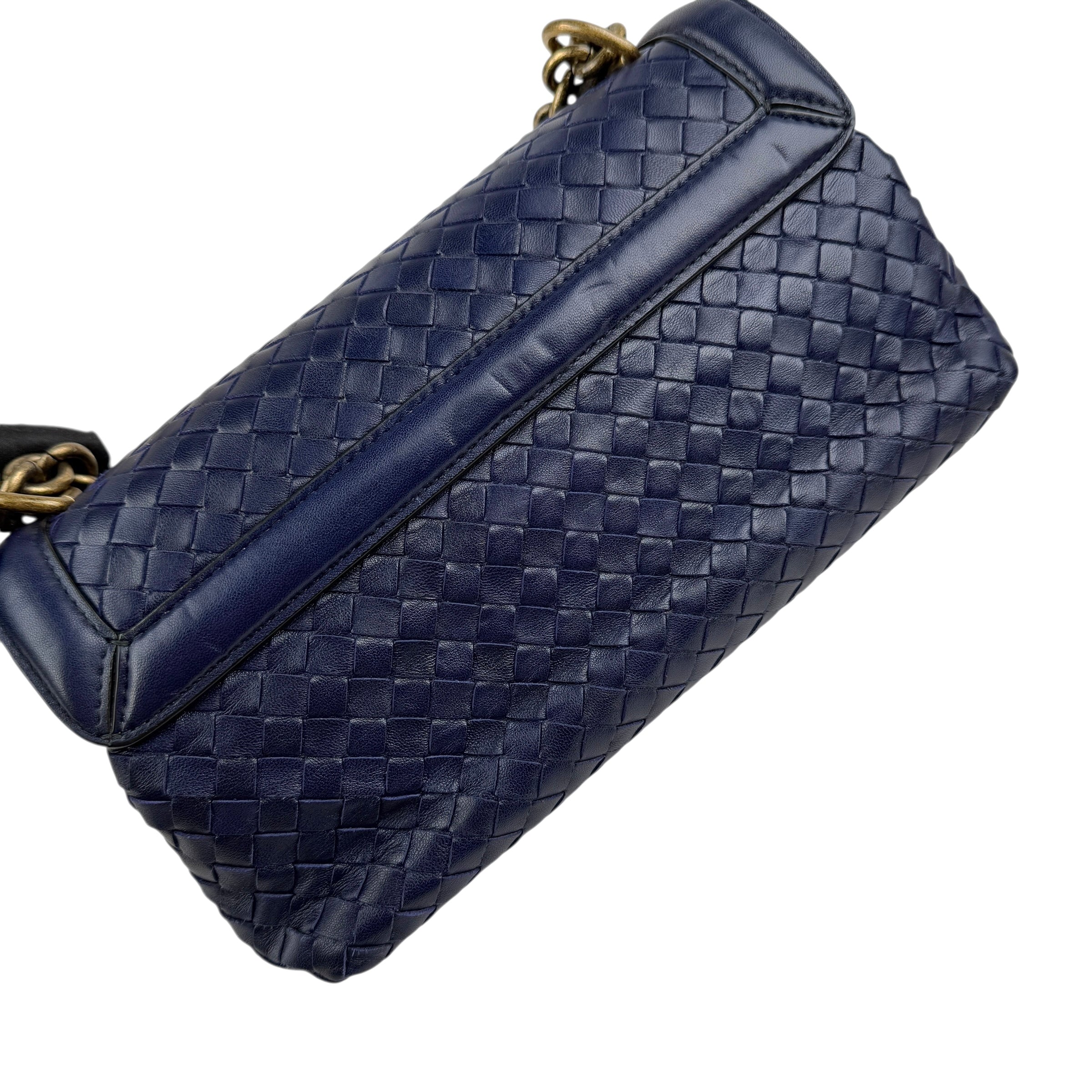 bottega veneta blue quilted leather olimpia knot shoulder bag left back 45