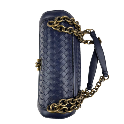 bottega veneta blue quilted leather olimpia knot shoulder bag top