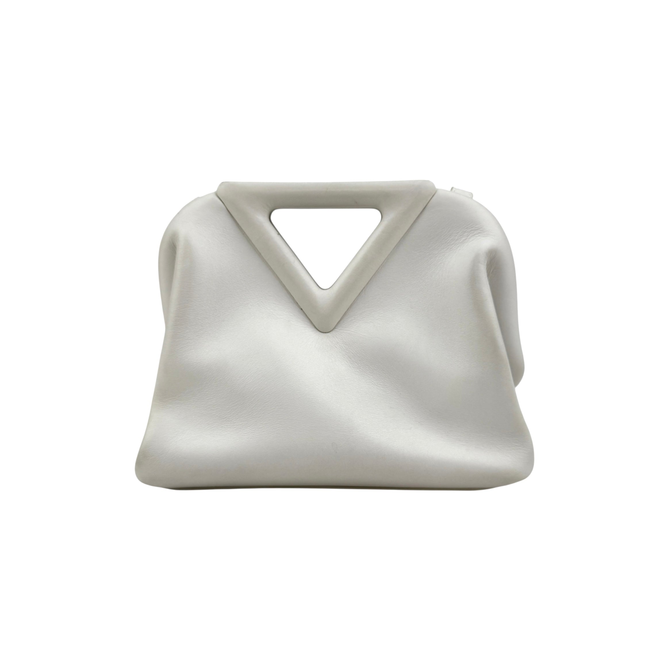 bottega veneta calfskin the point triangle bag chalk back