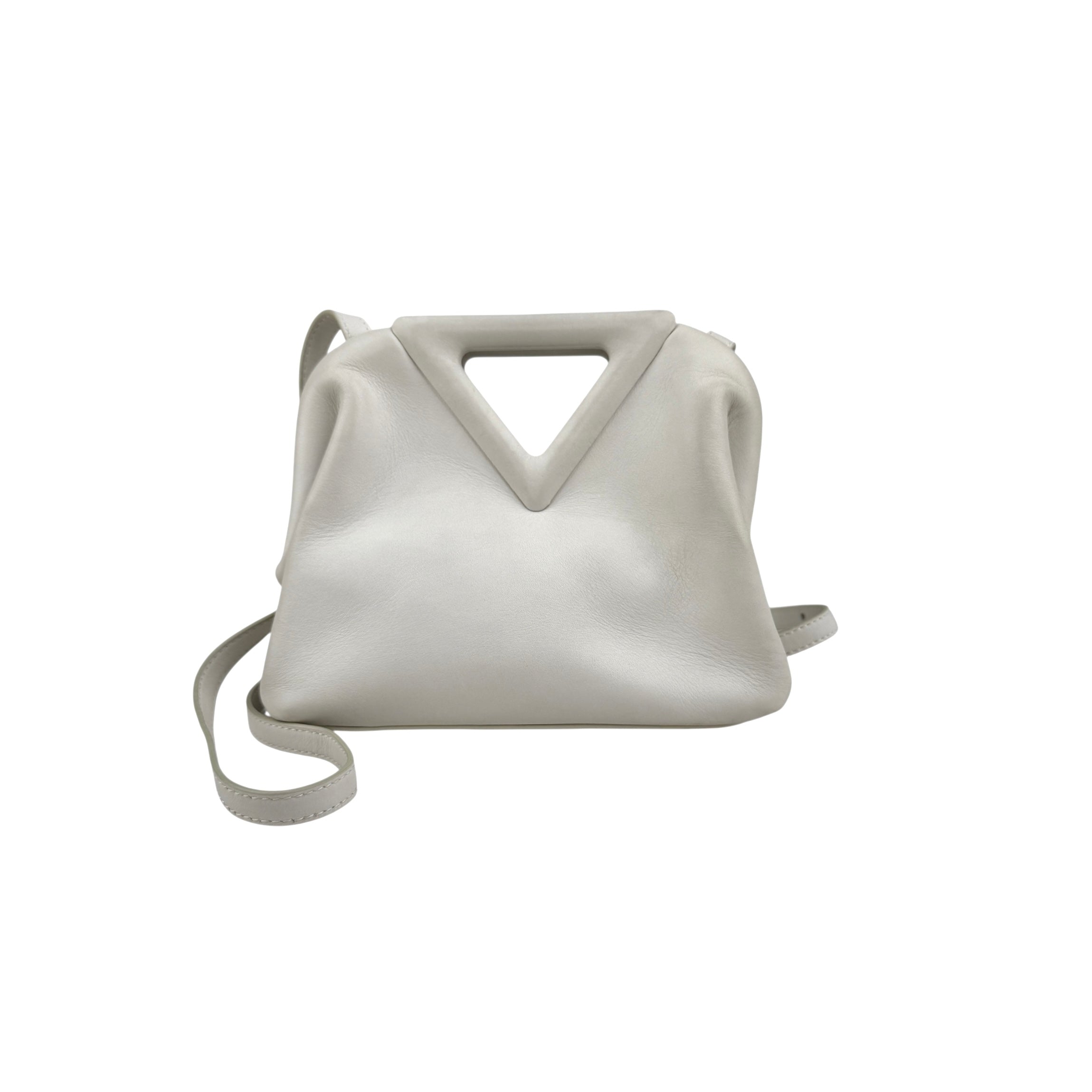 bottega veneta calfskin the point triangle bag chalk front