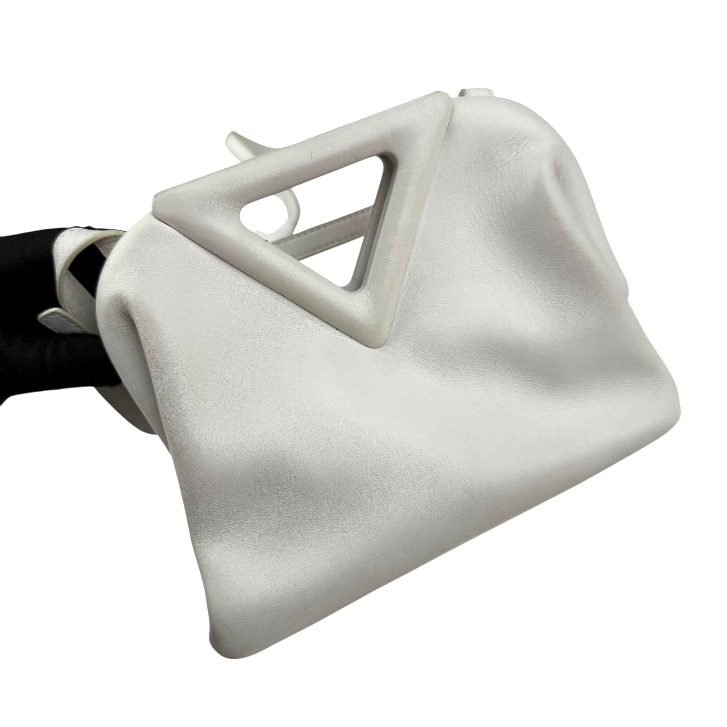 bottega veneta calfskin the point triangle bag chalk left front 45