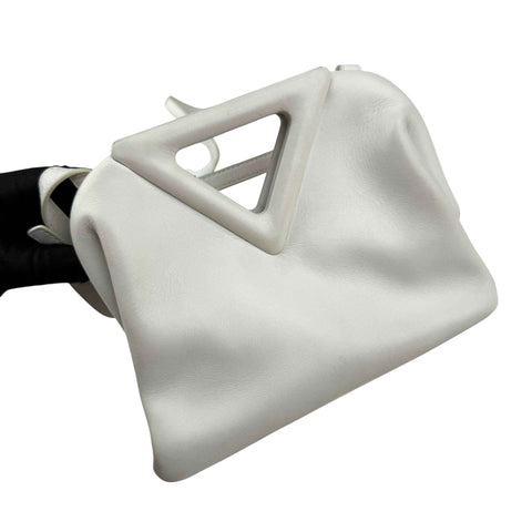 bottega veneta calfskin the point triangle bag chalk left front 45