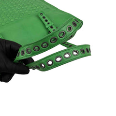 bottega veneta green leather intrecciato tote bag with eyelet handles handle detail