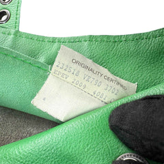 bottega veneta green leather intrecciato tote bag with eyelet handles inside pocket detail