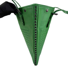 bottega veneta green leather intrecciato tote bag with eyelet handles right