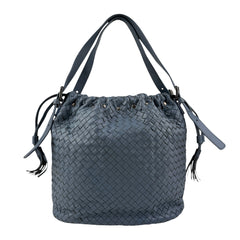 bottega veneta intrecciato blue leather shoulder bag back