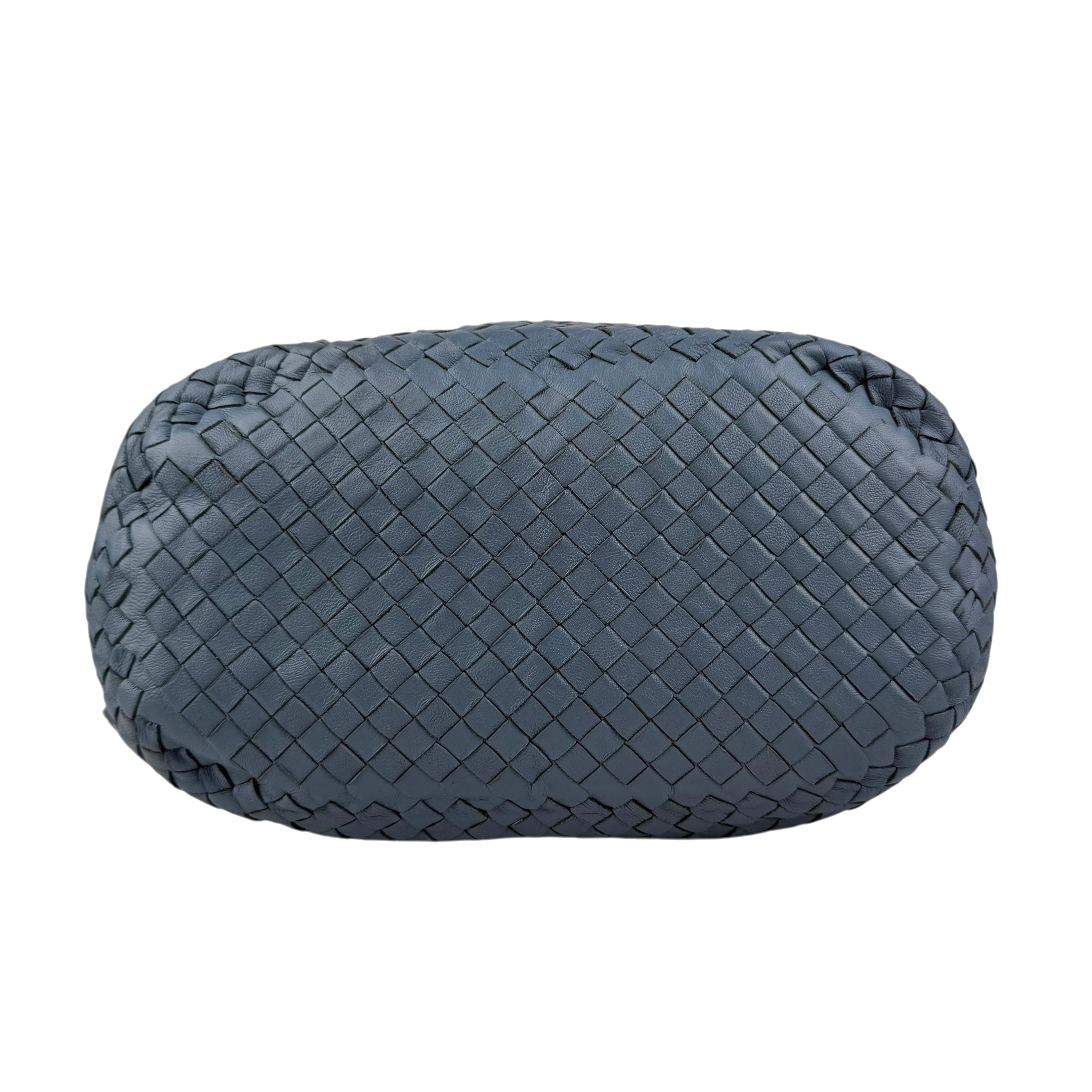 bottega veneta intrecciato blue leather shoulder bag bottom