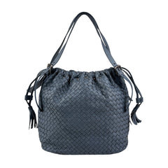 bottega veneta intrecciato blue leather shoulder bag front