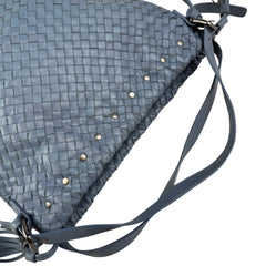 bottega veneta intrecciato blue leather shoulder bag handle detail