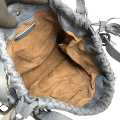 bottega veneta intrecciato blue leather shoulder bag inside