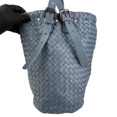 bottega veneta intrecciato blue leather shoulder bag left