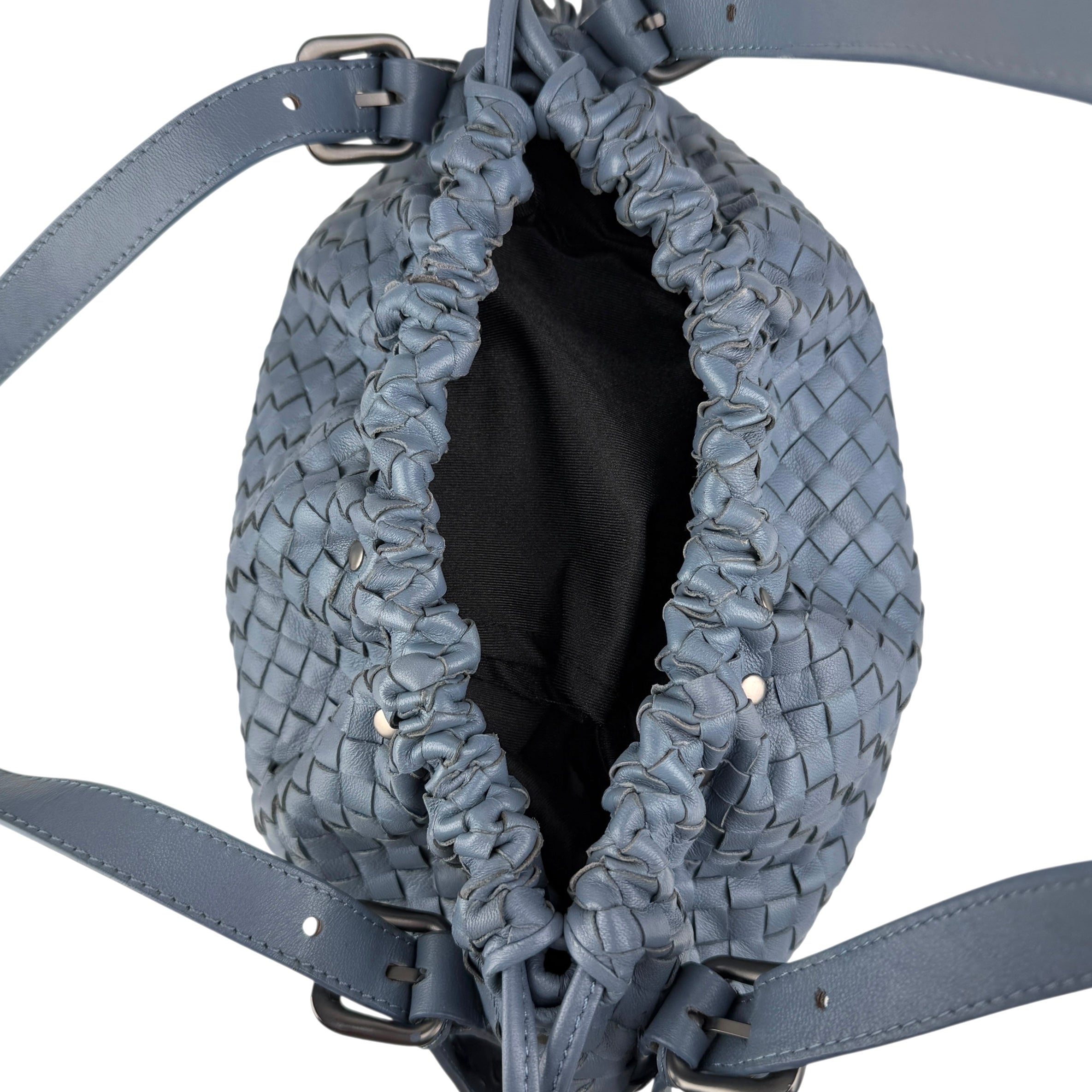 bottega veneta intrecciato blue leather shoulder bag top