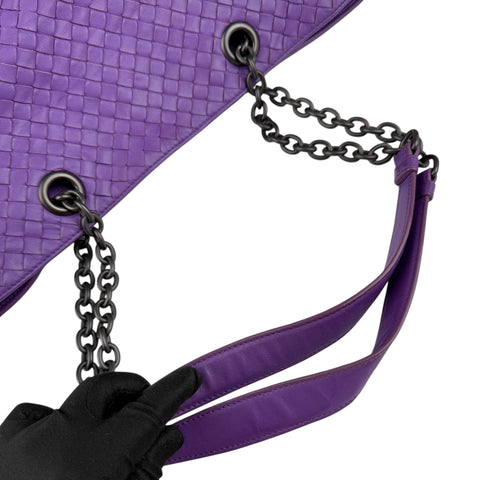 bottega veneta intrecciato purple tote bag handle detail