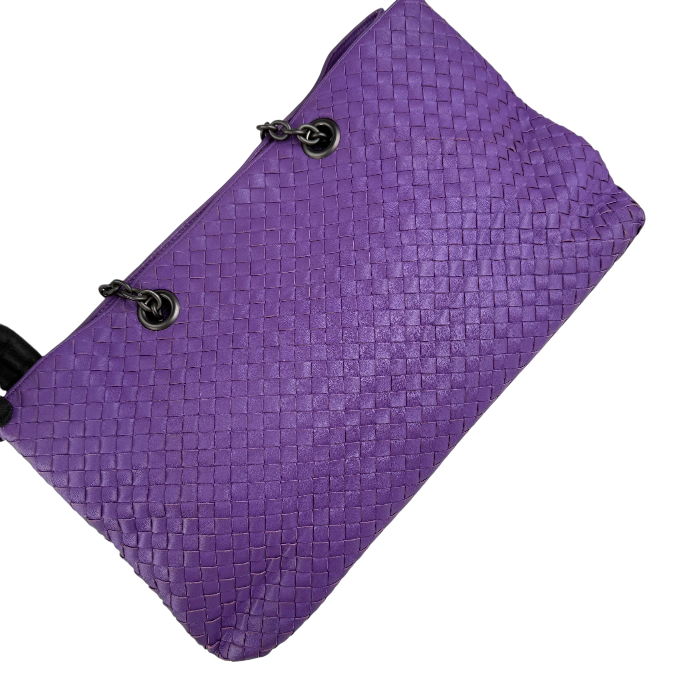 bottega veneta intrecciato purple tote bag left back 45