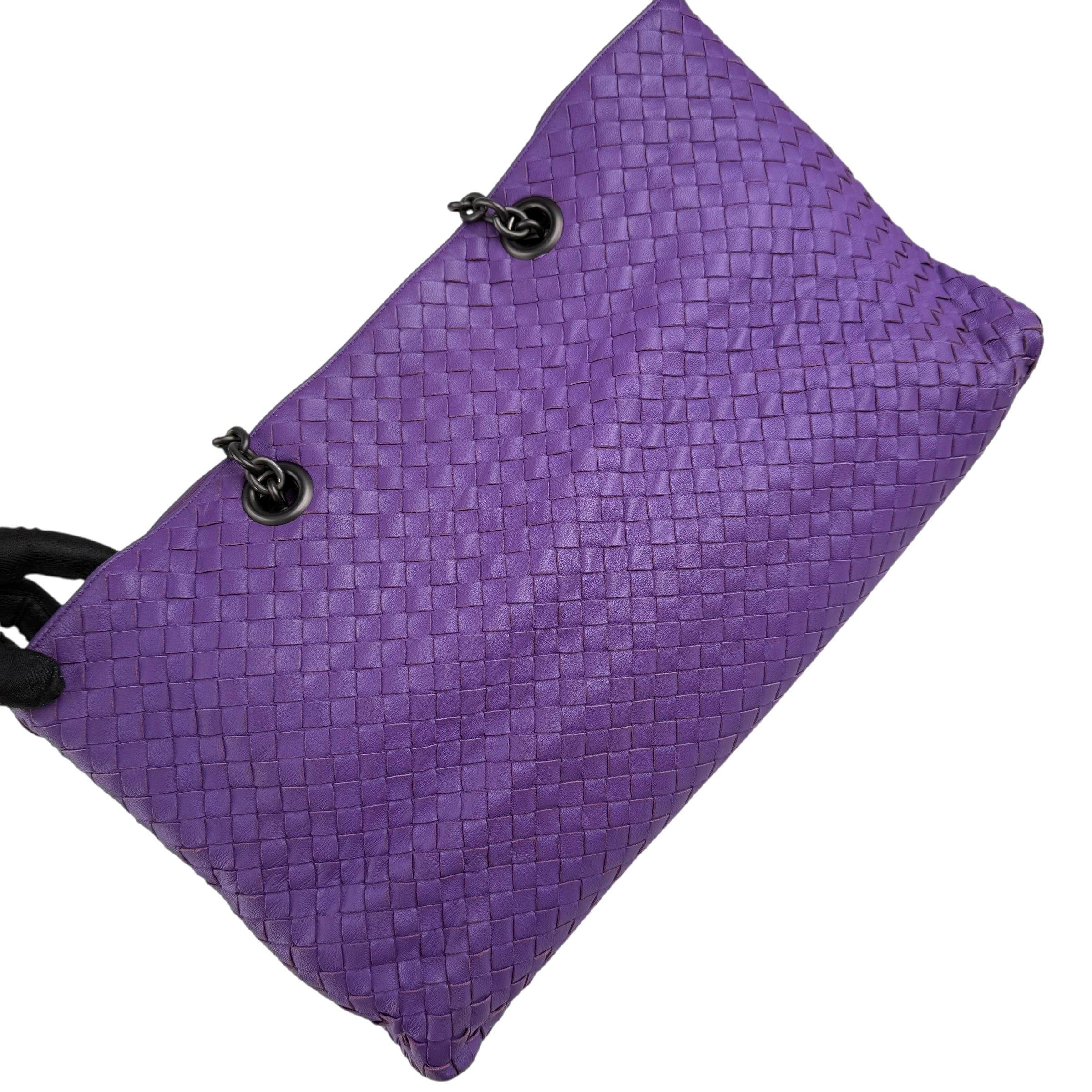 bottega veneta intrecciato purple tote bag left front 45