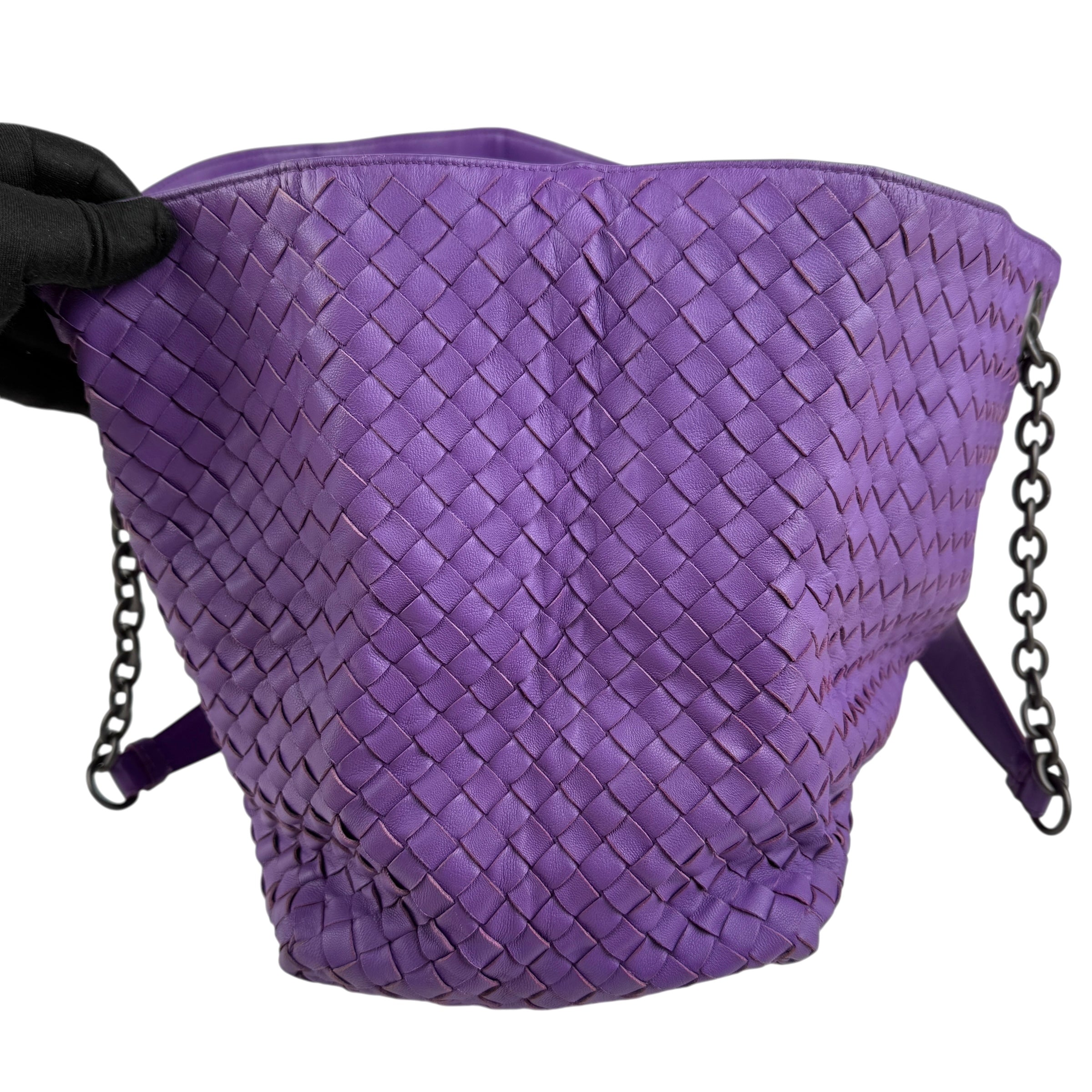 bottega veneta intrecciato purple tote bag right