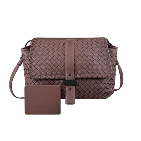 bottega veneta leather intrecciato double sided flap shoulder bag back