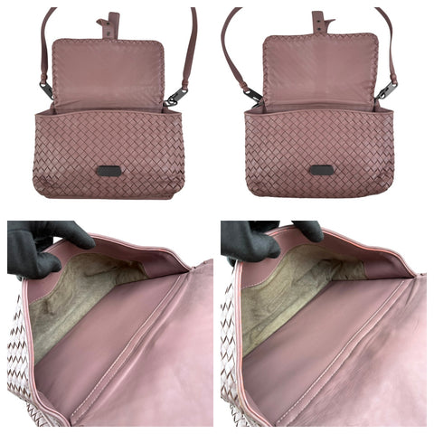 bottega veneta leather intrecciato double sided flap shoulder bag inside
