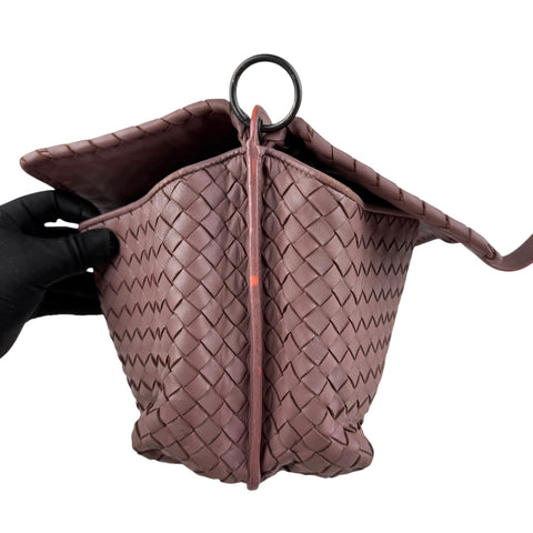 bottega veneta leather intrecciato double sided flap shoulder bag left