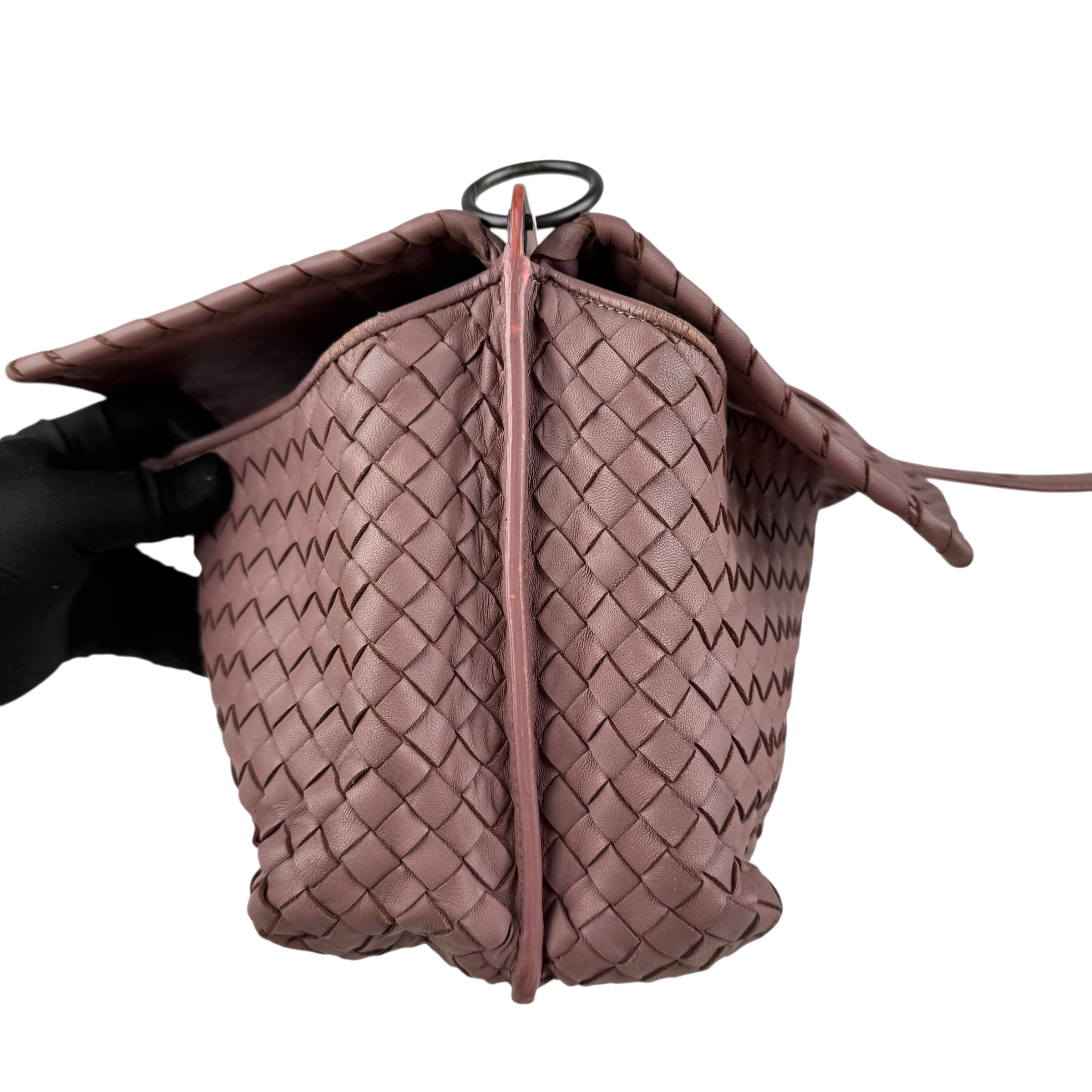 bottega veneta leather intrecciato double sided flap shoulder bag right