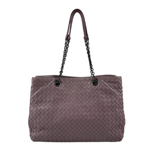 bottega veneta lilac intrecciato leather double chain tote back