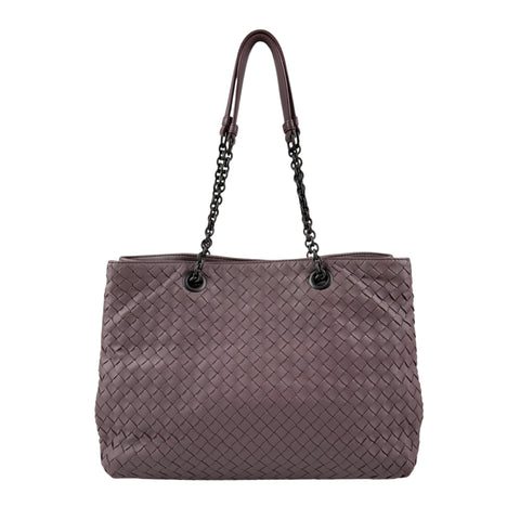 bottega veneta lilac intrecciato leather double chain tote back