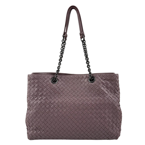 bottega veneta lilac intrecciato leather double chain tote front