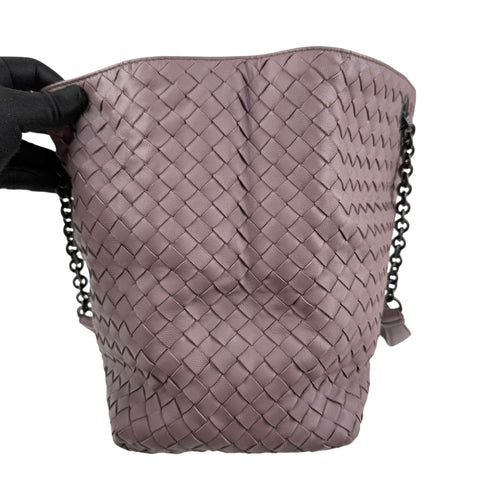 bottega veneta lilac intrecciato leather double chain tote left