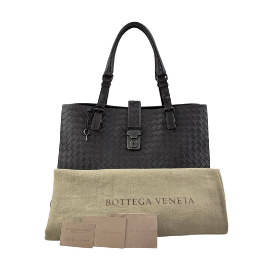 bottega veneta roma intrecciato leather tote padlock accessory