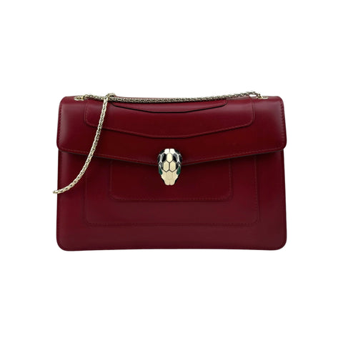 Bvlgari Leather Serpenti Forever Flap Bag Burgundy