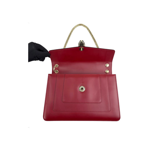 Bvlgari Leather Serpenti Forever Flap Bag Burgundy