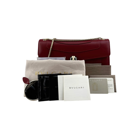 Bvlgari Leather Serpenti Forever Flap Bag Burgundy