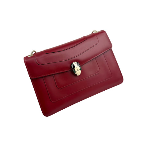 Bvlgari Leather Serpenti Forever Flap Bag Burgundy
