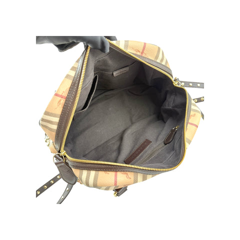 Burberry Beige/Brown Haymarket Check PVC and Leather Studded Satchel