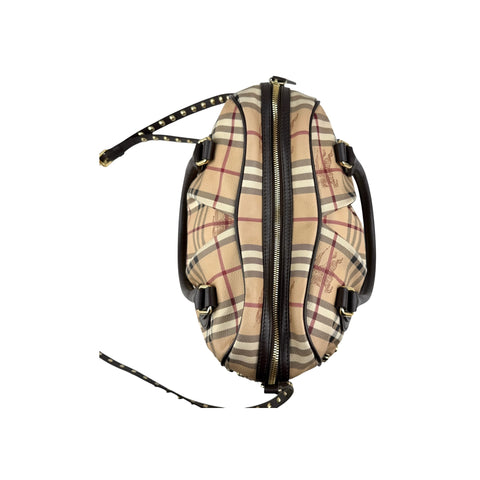 Burberry Beige/Brown Haymarket Check PVC and Leather Studded Satchel