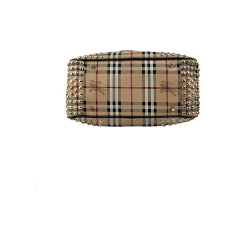 Burberry Beige/Brown Haymarket Check PVC and Leather Studded Satchel
