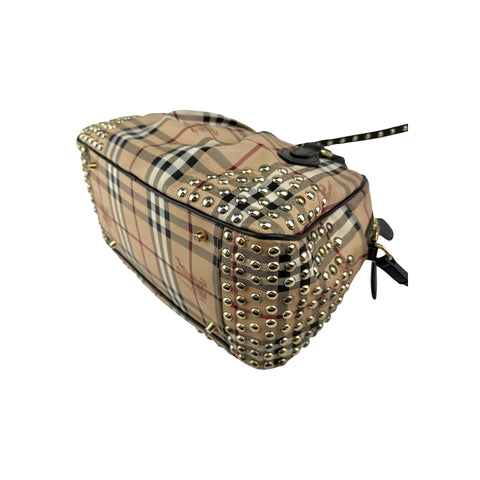 Burberry Beige/Brown Haymarket Check PVC and Leather Studded Satchel
