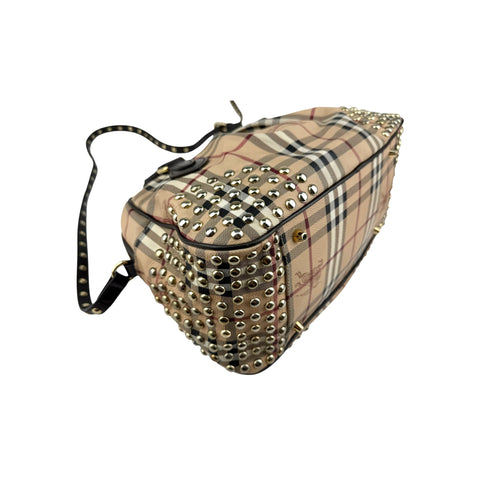 Burberry Beige/Brown Haymarket Check PVC and Leather Studded Satchel