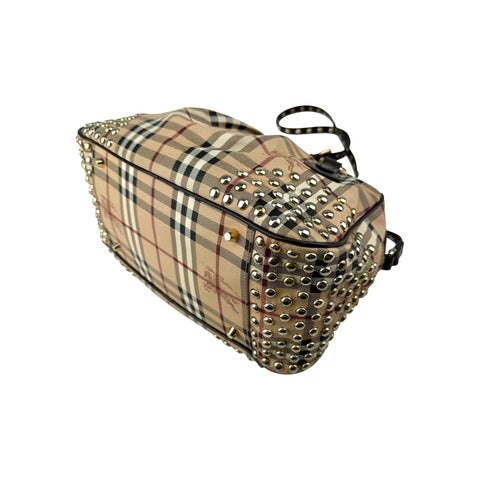 Burberry Beige/Brown Haymarket Check PVC and Leather Studded Satchel