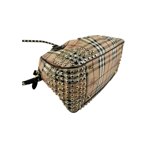 Burberry Beige/Brown Haymarket Check PVC and Leather Studded Satchel