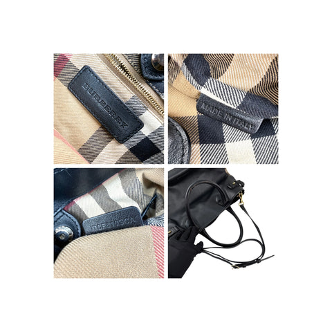 Burberry Black Grain Calf Leather House Check Medium Banner Tote Bag