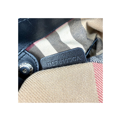 Burberry Black Grain Calf Leather House Check Medium Banner Tote Bag
