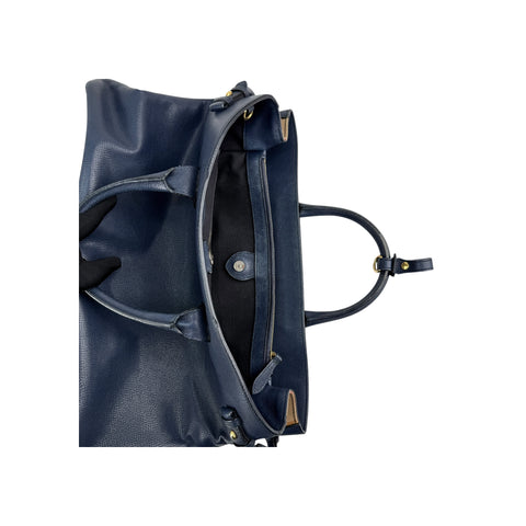 Burberry Blue Pebbled Leather House Check Medium Banner Tote Bag