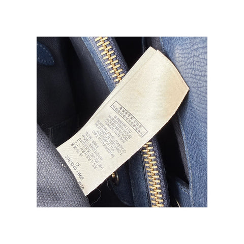 Burberry Blue Pebbled Leather House Check Medium Banner Tote Bag