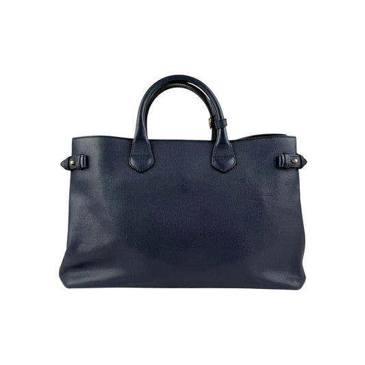 Burberry Blue Pebbled Leather House Check Medium Banner Tote Bag