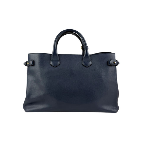 Burberry Blue Pebbled Leather House Check Medium Banner Tote Bag
