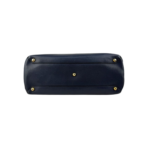 Burberry Blue Pebbled Leather House Check Medium Banner Tote Bag