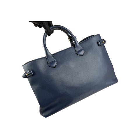 Burberry Blue Pebbled Leather House Check Medium Banner Tote Bag