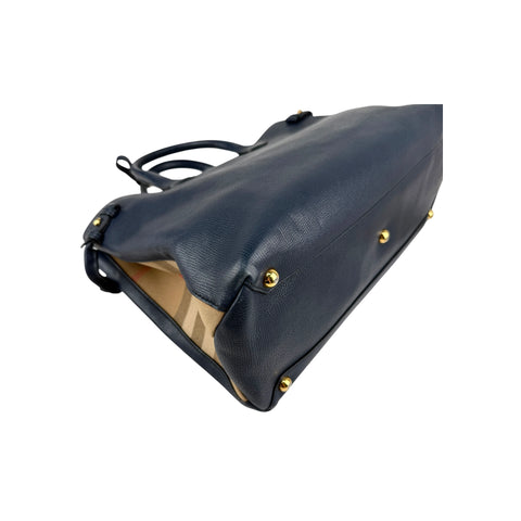 Burberry Blue Pebbled Leather House Check Medium Banner Tote Bag